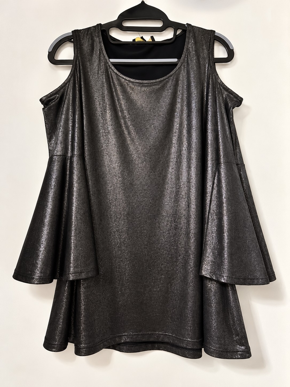 Metallic Silver Cold Shoulder Bell Sleeve Top – Size Medium – NWT ✨